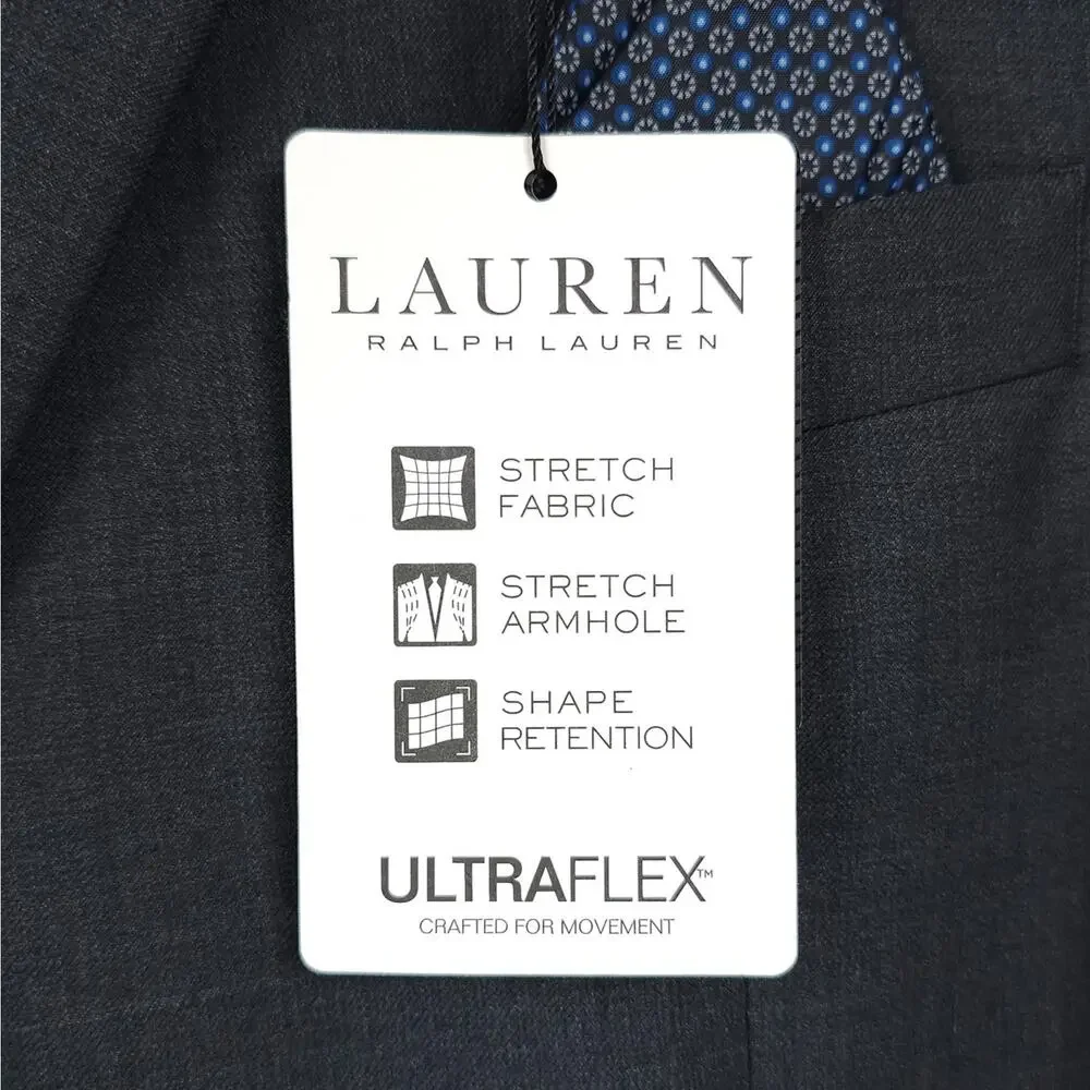 Lauren Ralph Lauren Mens Classic Fit Suit Jacket 46L Charcoal Solid Stretch Wool
